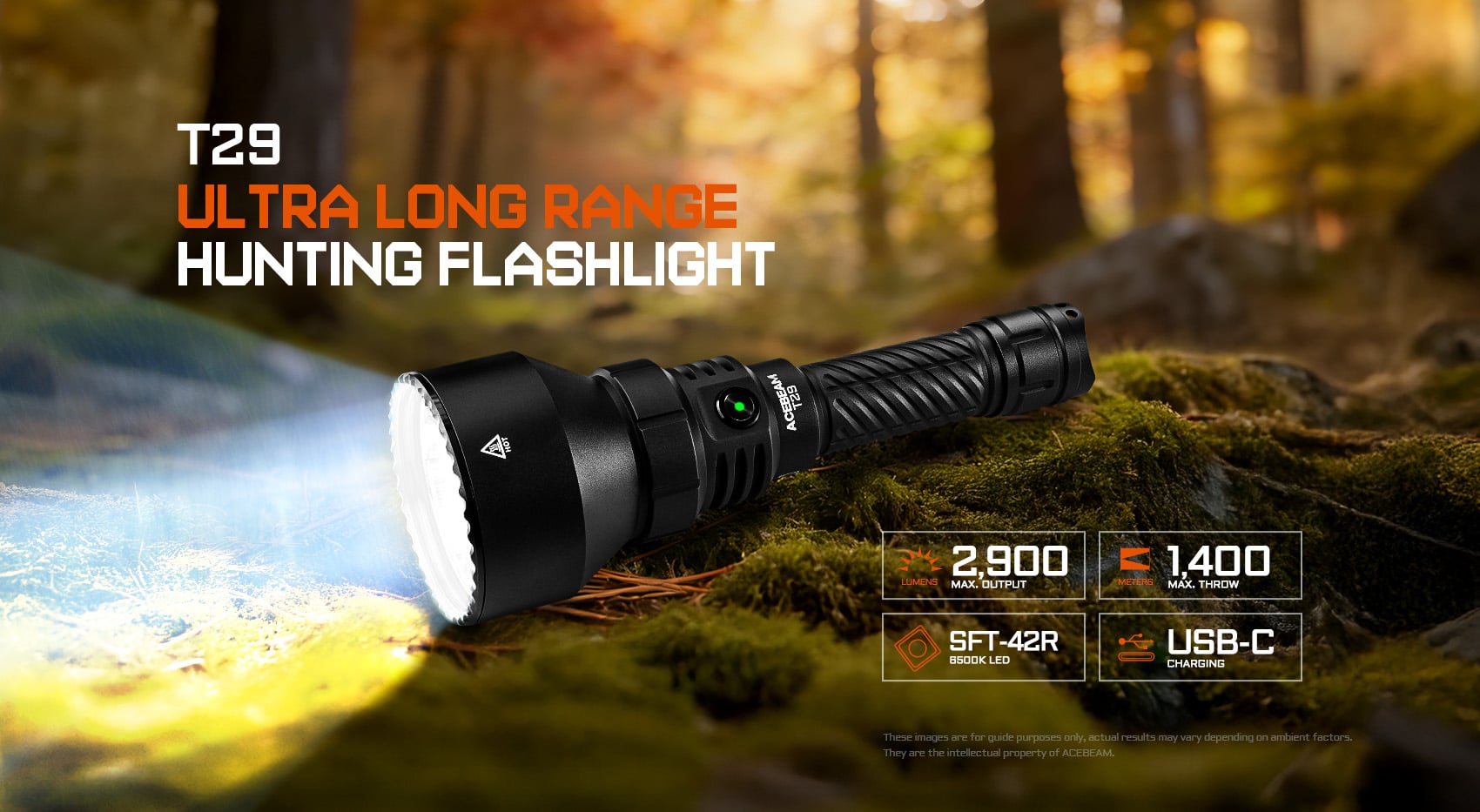 פנס ציד וטווח הארה ארוך במיוחד Acebeam T29