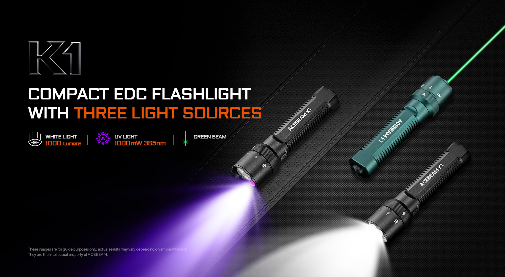 פנס לנשיאה יומיומית קומפקטי עם 3 מקורות אור Acebeam K1