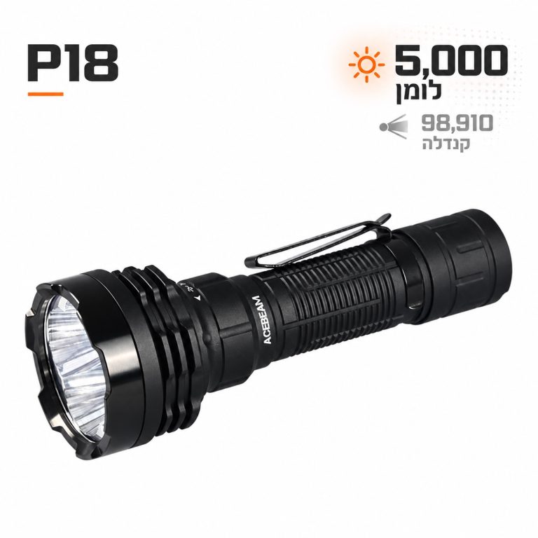 פנס טקטי P18- מבט כללי עם נתוני עוצמות