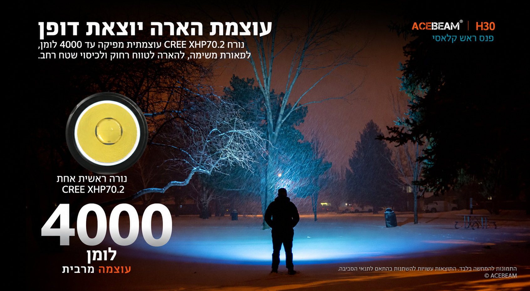 Acebeam H30 – עוצמת הארה ונורת CREE בעברית