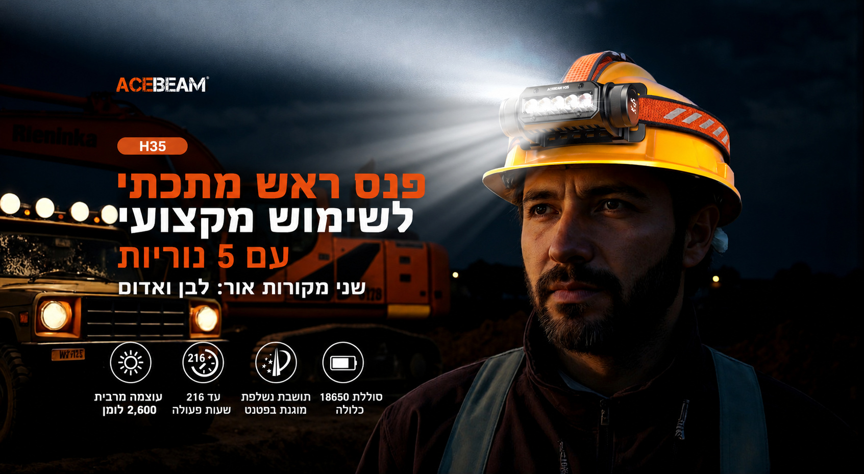 H35 – פנס ראש מקצועי – בעברית