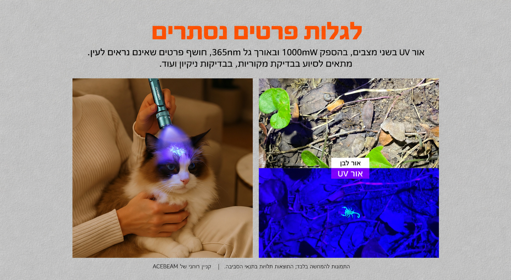 ACEBEAM K1 – אור UV ופרטים נסתרים – בעברית