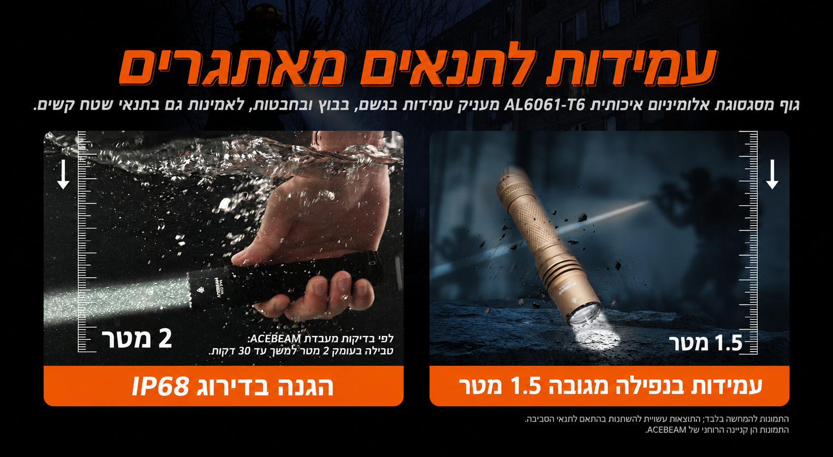 ACEBEAM W10 Pro – עמידות במים ובנפילה – בעברית