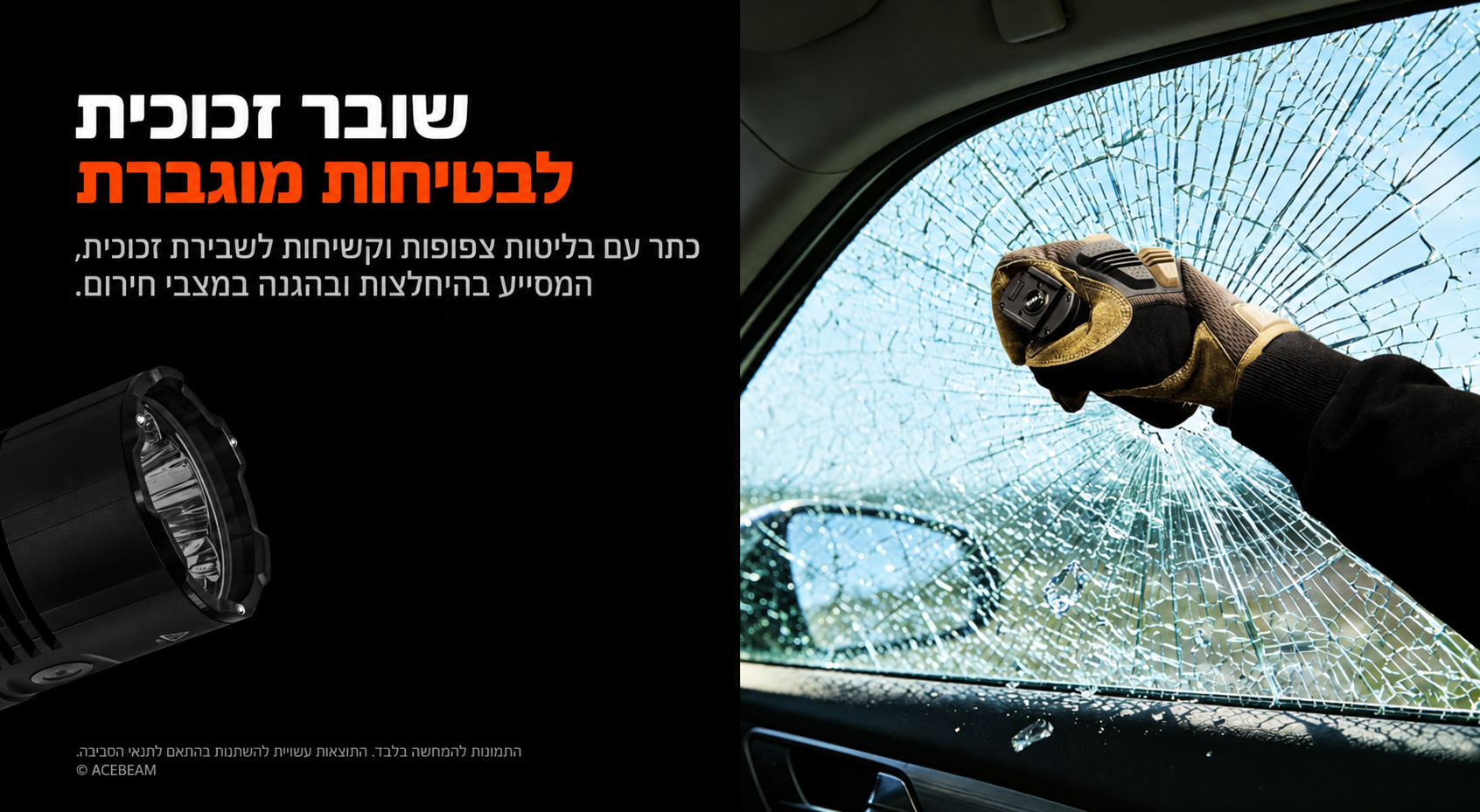 Acebeam X30 – כתר לשבירת זכוכית במצבי חירום בעברית