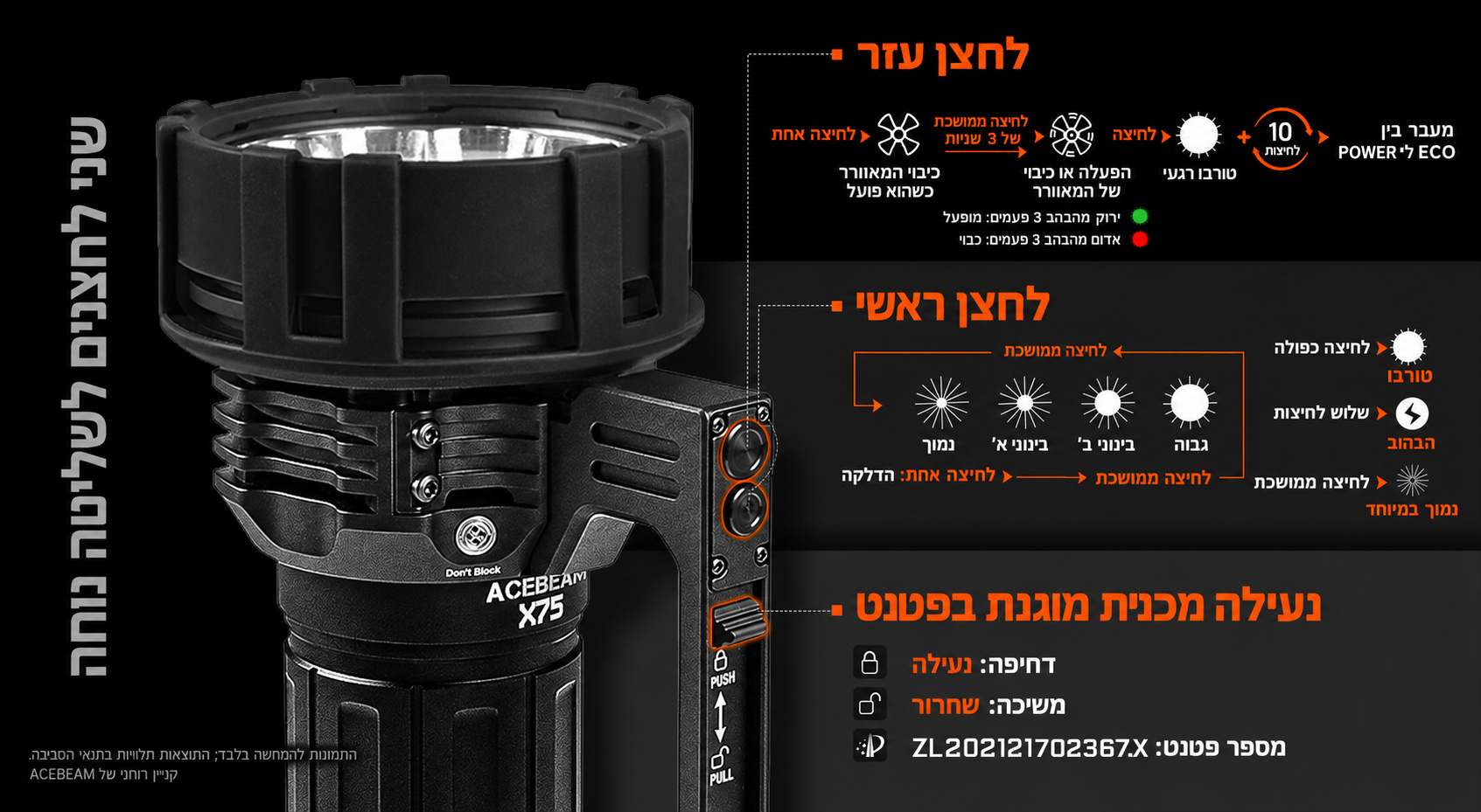 X75 – לחצנים ונעילה – בעברית