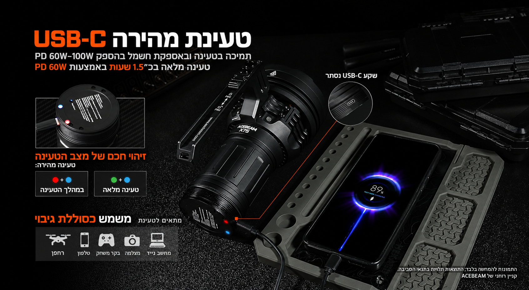 X75 – טעינה מהירה וסוללת גיבוי – בעברית