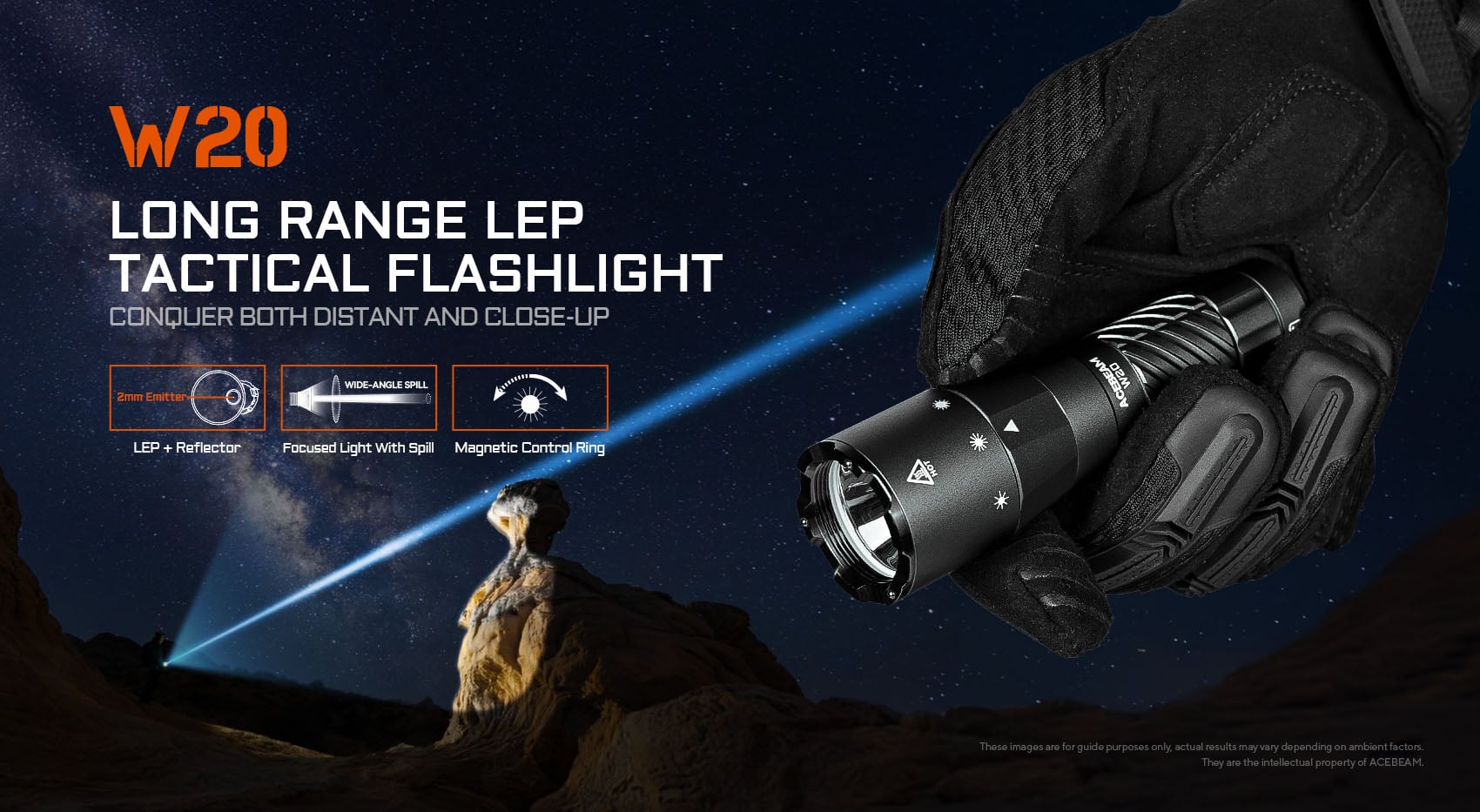 פנס טקטי עם טווח LEP גבוה Acebeam W20 LEP