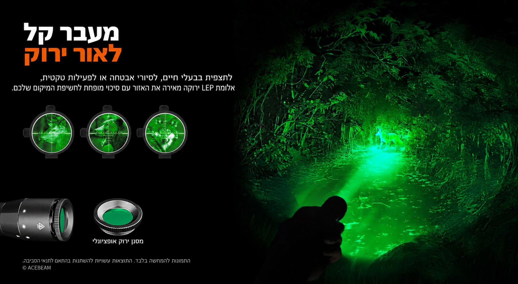 Acebeam W20 – מסנן ירוק אופציונלי בעברית