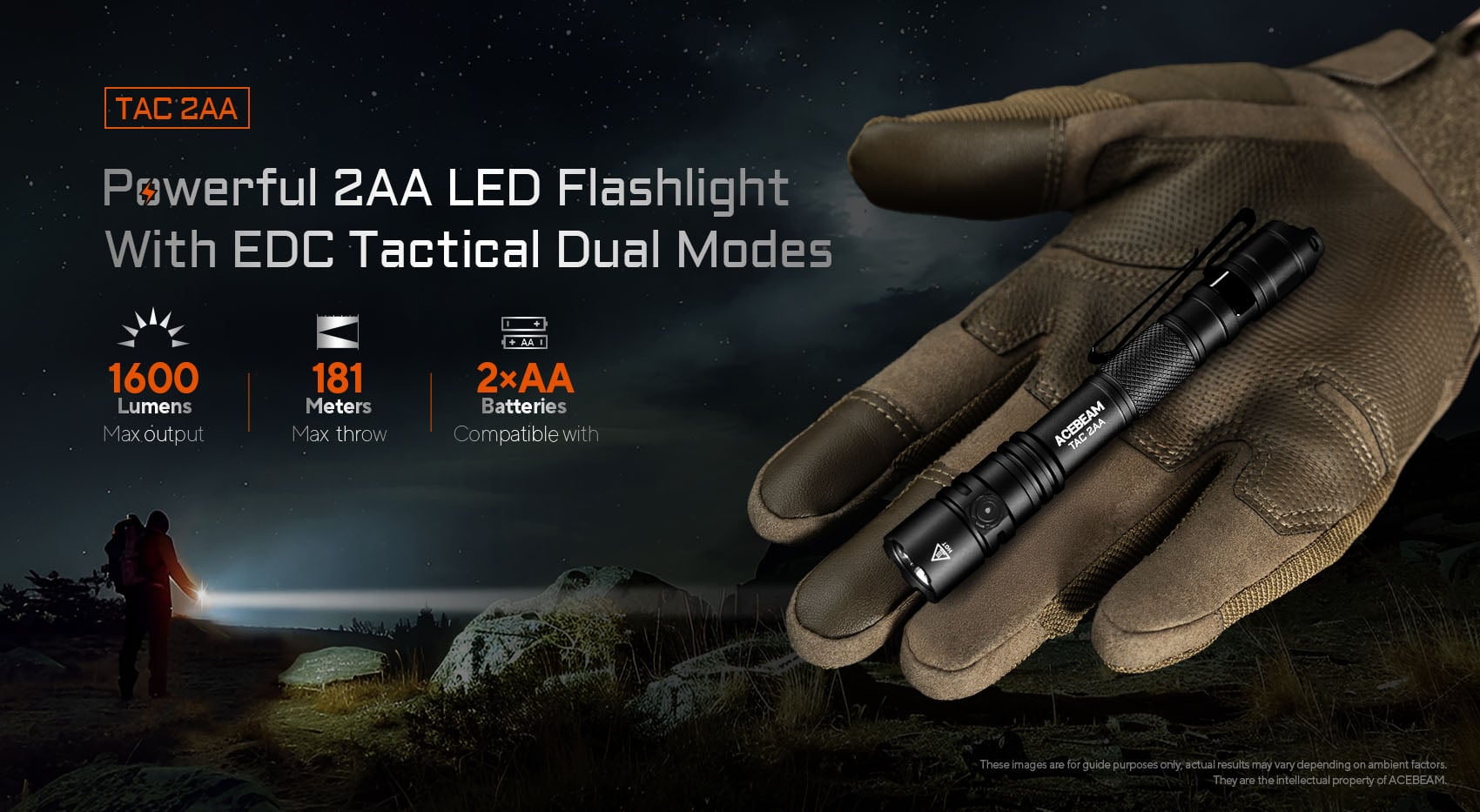 פנס לד יומיומי עוצמתי עם מצב טקטי Acebeam TAC 2AA