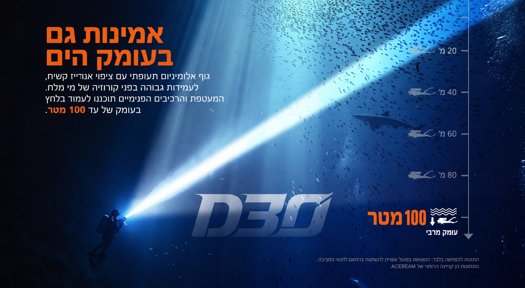 Acebeam D30 – עמידות לעומק של 100 מטר בעברית