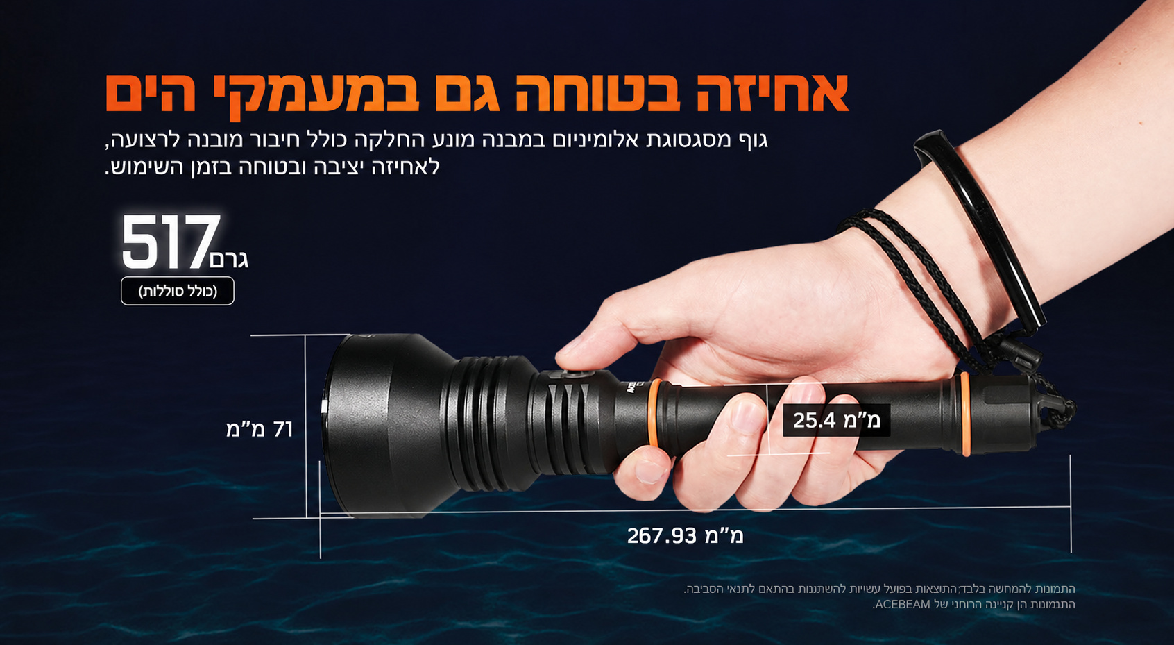 Acebeam D30 – אחיזה, מידות ומשקל בגרמים בעברית