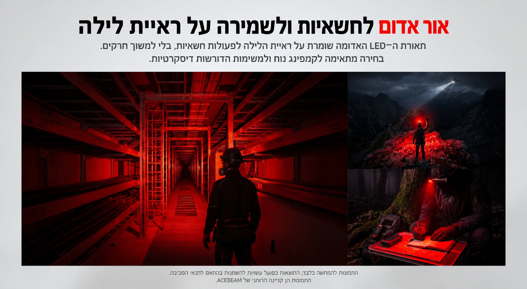 Acebeam H18 – תאורה אדומה וראיית לילה בעברית