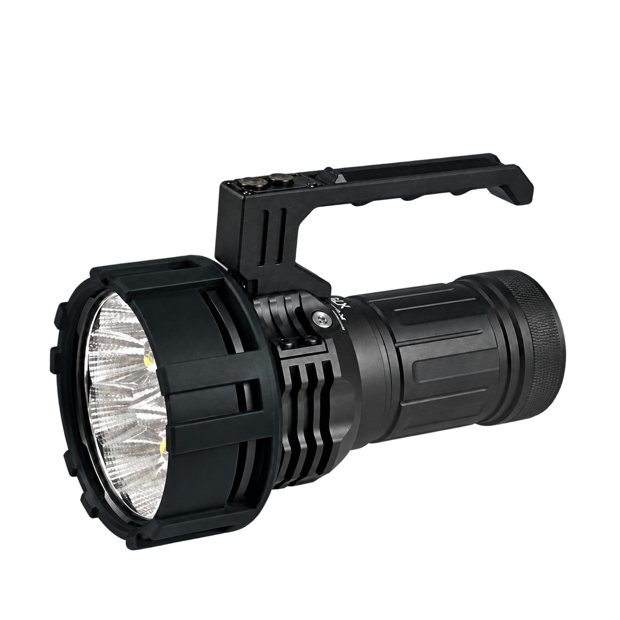 פנס ACEBEAM X75 עם ידית נשיאה, גוף שחור וראש הצפה רחב