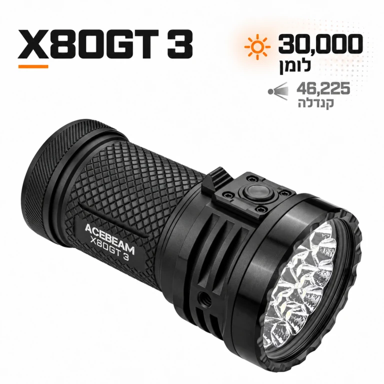 פנס Acebeam X80GT 3 – עד 30,000 לומן ו־46,225 קנדלה